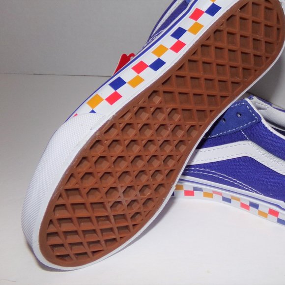 NEW KIDS SIZE 13 VANS CHECKER BOARD RAINBOW BLUE SUEDE LIKE WITH WHITE SO COOL! - Picture 8 of 10